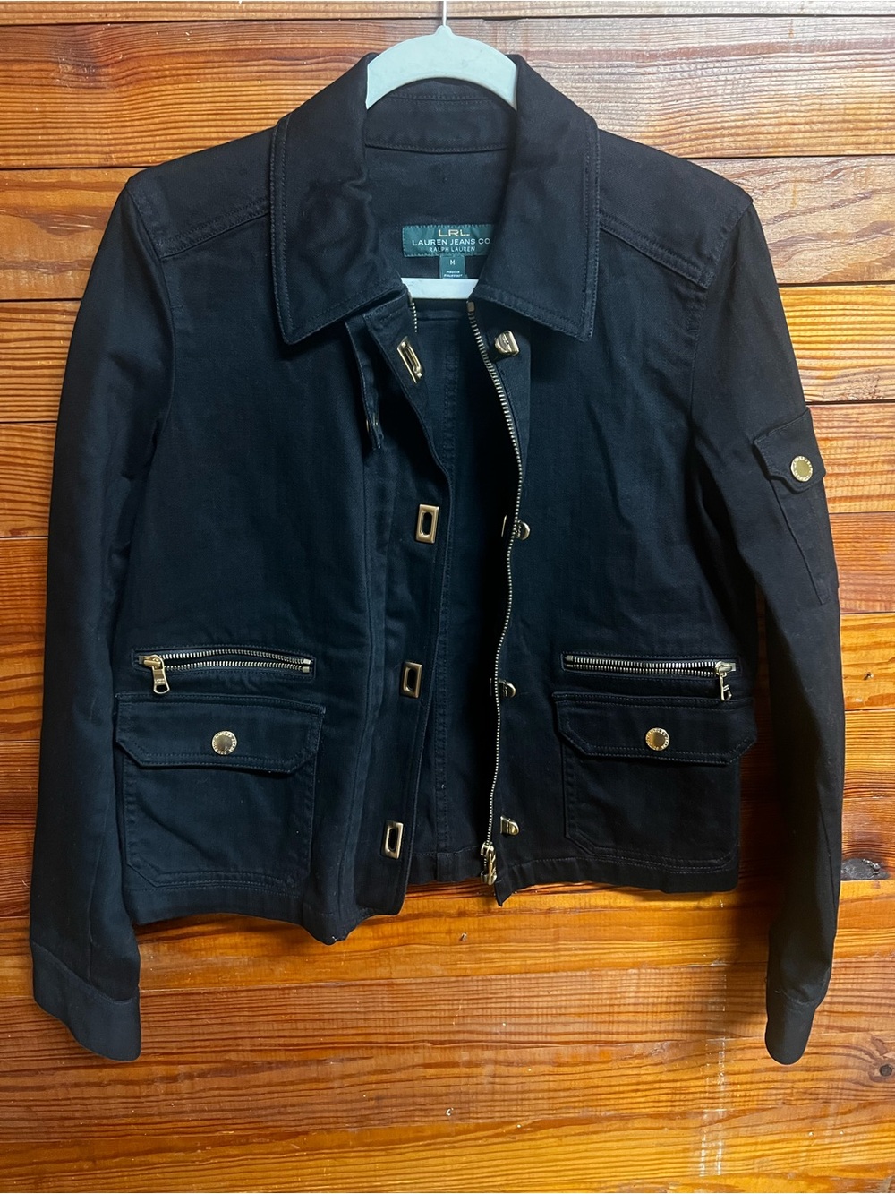 Lauren Ralph Lauren Black Utility Military Jacket Gold Hardware Women’s M